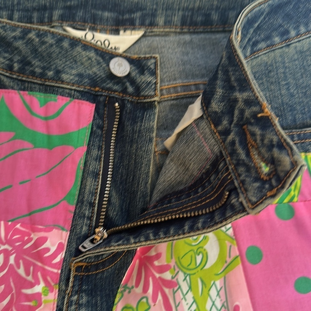 Lilly Pulitzer Patch Work Beaded Floral Denim Jeans Like New Rare Women’s Size 6 - Picture 7 of 15